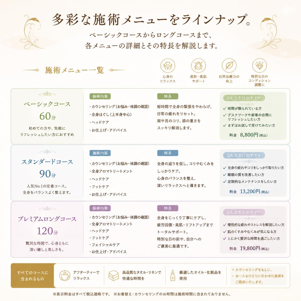 豊富なメニューと体験の紹介